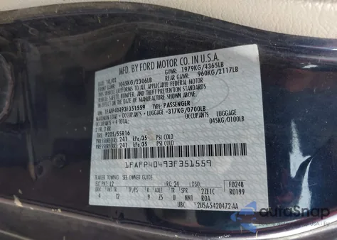 2003 Ford Mustang z USA, uszkodzony, nr VIN 1FAFP40493F351559